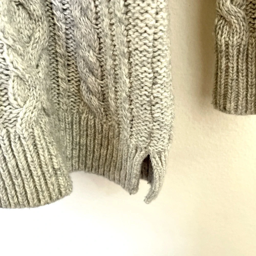 Loft Womens Cable‎ Knit Turtleneck Sweater Size M Gray Wool Cotton Fisherman